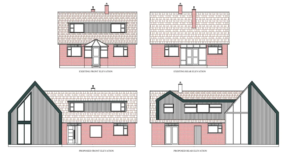 Modern steel and glass frontage, West Sussex — proposed elevations by TM Designs