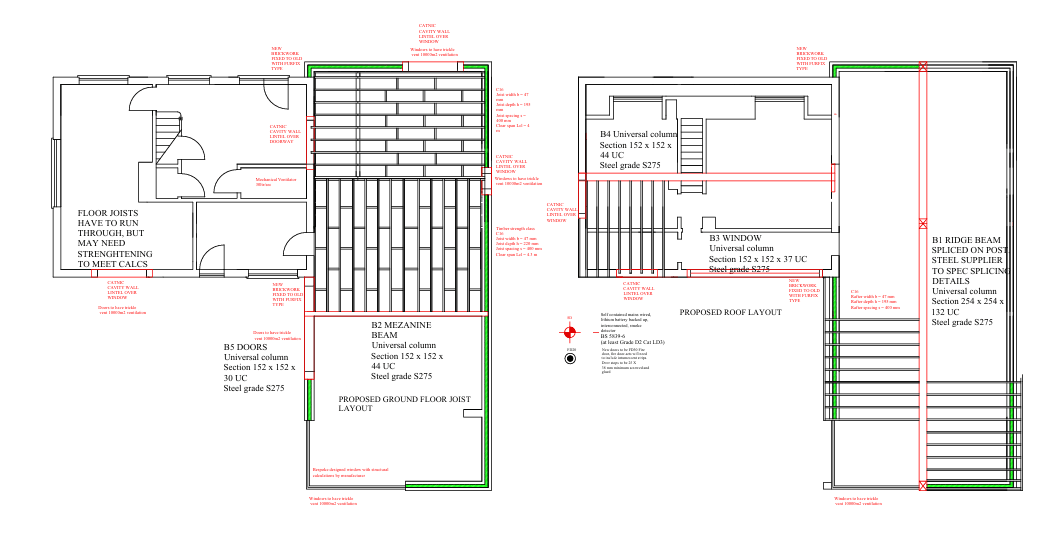 Steelwork and side extension structural drawings, Chiswick — by TM Designs